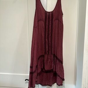 Wine Red Sleeveless Slip Dress with Lace